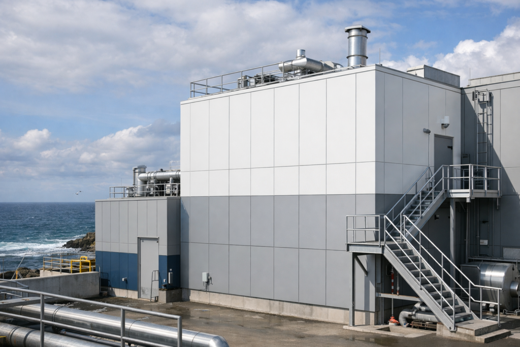 Coated steel panels used in coastal industrial building with high corrosion resistance