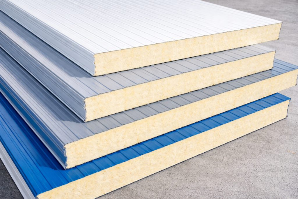 industrial warehouse building with insulated metal sandwich panel walls